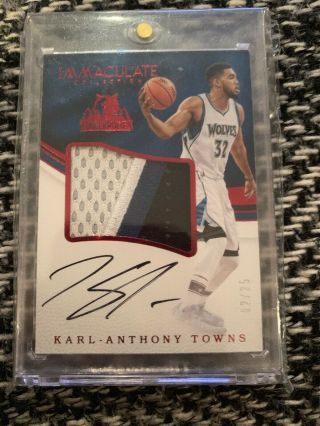 Karl Anthony Towns Immaculate Patch Auto /25 On Card Auto 3 Color Patch 175$,