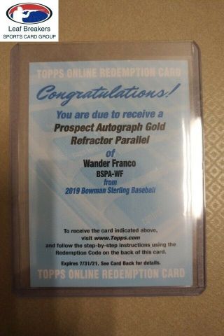 2019 Bowman Sterling Wander Franco Prospect Gold Refractor Auto Rc [kh]
