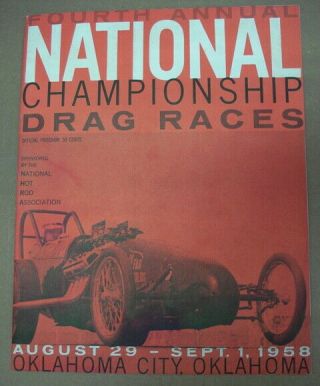 Vintage 1958 National Championship Drag Races Program Oklahoma City