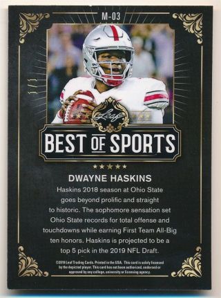DWAYNE HASKINS 2019 LEAF BEST OF SPORTS RC ROOKIE GOLD OHIO STATE SP 1/1 2