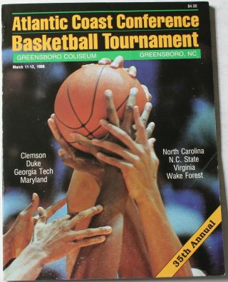 1988 Atlantic Coast Conference Basketball Tournament Program Acc Duke N Carolina