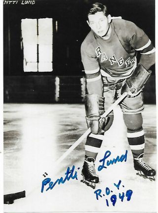 Pentii Lund Authentic Signed Autograph York Rangers Nhl 4x6 Hockey Photo