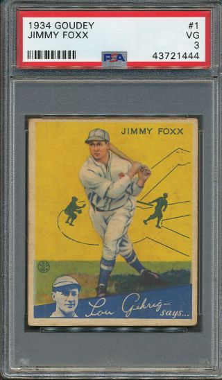 1934 Goudey 1 Jimmy Foxx Psa Vg 3 1444