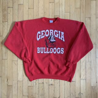 Vintage University Of Georgia Bulldogs Crew Neck Sweatshirt Red Large L Vtg 90s