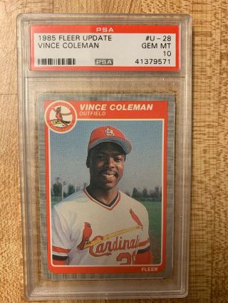 1985 Fleer Update Vince Coleman Rookie Rc St Louis Cardinals Psa 10 Gem