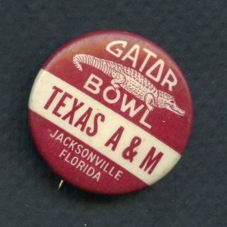 Vintage Gator Bowl Texas A&m Aggies Booster Button 365702 (kycards)