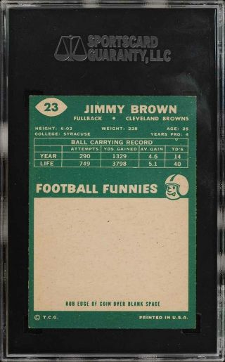 1960 Topps Football Jim Brown 23 SGC 6 EXMT (PWCC) 2