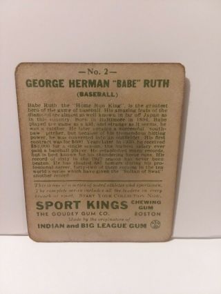 1933 Goudey Sport Kings Gum Babe Ruth CARD 2
