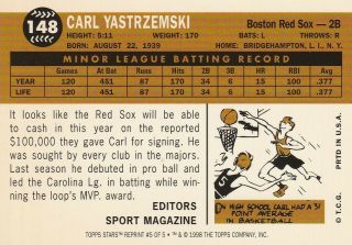 1998 Topps Stars Rookie Reprint Autograph Red Sox Carl Yastrzemski Certified 2