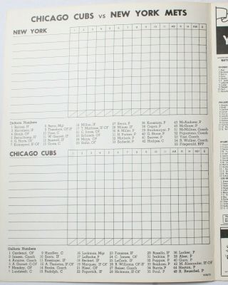 1973 Chicago Cubs vs York Mets Program Staub Williams Mays 2