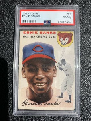1954 Topps Ernie Banks Rookie Card Chicago Cubs 94 Psa 2 Good Gd