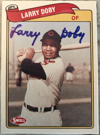 Larry Doby Signed 1989 Swell Baseball Greats Card.  Indians