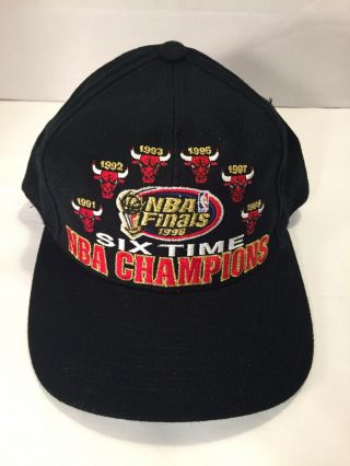 Vintage Chicago Bulls 1998 6 Time Nba Champions Snapback Hat Cap Michael Jordan