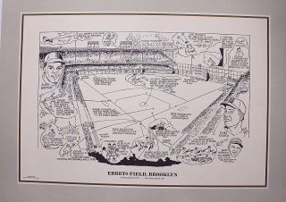 Brooklyn Dodgers Ebbets Field 16x20 Poster Cartoon Lithograph Jackie Robinson