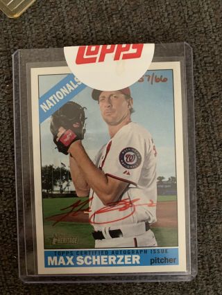Max Scherzer 2015 Heritage Real One Auto Red Ink /66 Still From Topps