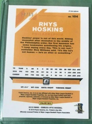 Rhys Hoskins We the People 2019 Donruss Optic Baseball 1/76 - Phillies 2