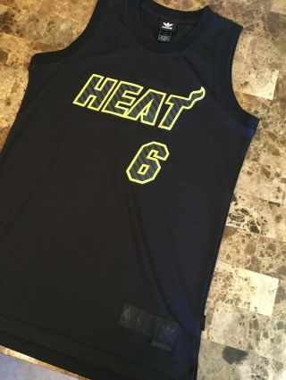 Lebron James 6 Sewn Adidas Neon Yellow Miami Heat Limited Jersey Sz Small,  2