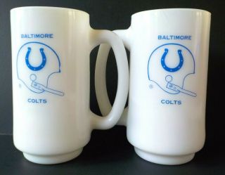 Baltimore Colts Mugs Steins Set Of 2 Hazel Atlas Platonite Milk Glass Vintage