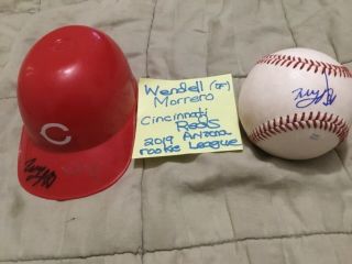 Wendell Morrero Signed Baseball & Cincinnati Reds Mini - Helmet/ 2019 Draft