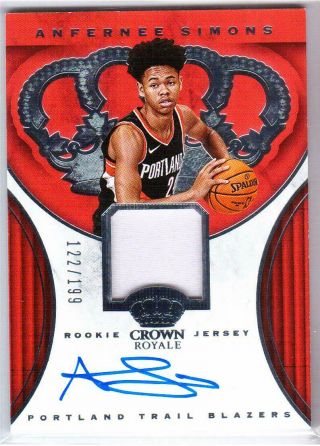 Anfernee Simons Rc 2018 - 19 Panini Crown Royale Rookie Jersey Autograph /199