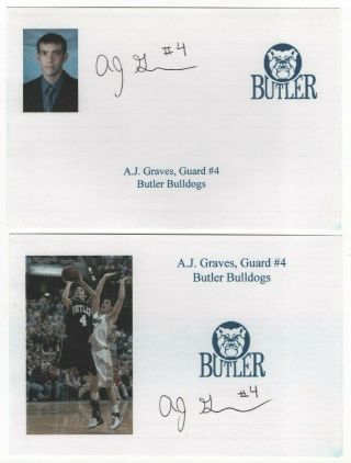 2x Aj A.  J.  Graves Signed Autographed Butler Bulldogs 4x6 Custom Index Cards Auto