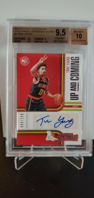 2018 Contenders Bgs 9.  5 Gem Up Coming Trae Young Autograph Auto /199 Hawks
