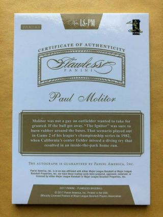 2017 Flawless PAUL MOLITOR Auto /15 Ruby Red Legendary Signatures BREWERS 2