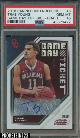2018 Panini Contenders Game Day Ticket Trae Young Rc Rookie Auto 2/99 Psa 10