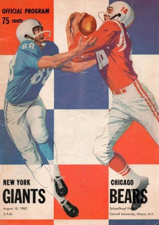 1963 York Giants Vs.  Chicago Bears Preseason Football Program W/ Ticket Stub