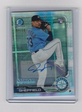 2019 Bowman Chrome National Convention Refractor Justus Sheffield Auto /10