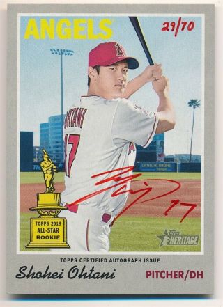 Shohei Ohtani 2019 Topps Heritage Real One Red Ink Autograph Angels Auto Sp /70