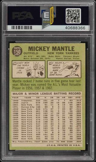 1967 Topps Mickey Mantle 150 PSA 6 EXMT (PWCC - E) 2