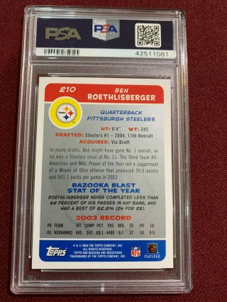 Ben Roethlisberger 2004 Topps Bazooka Rookie Card RC PSA 10 Gem Mt Steelers 2
