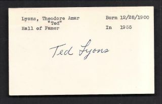 Ted Lyons Signed 3x5 Index Card - Baseball Pitcher - Chicago White Sox - Hall Of Fame