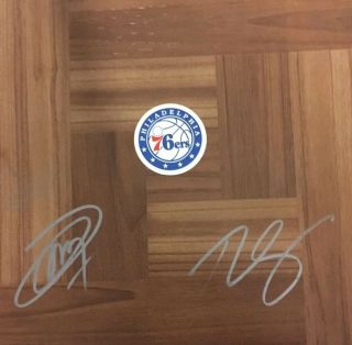 Joel Embiid Ben Simmons Philadelphia 76ers Signed Floorboard