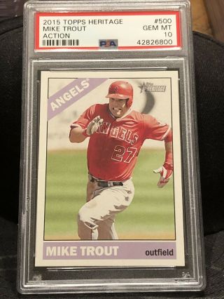 Psa 10 Mike Trout 2015 Topps Heritage Action Sp 500 Angels Gem