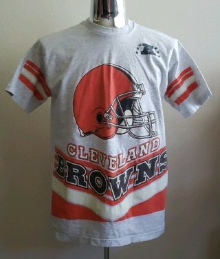 Vintage Salem Cleveland Browns Nfl 2 Sided Big Logo Graphic T Shirt Men 