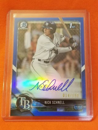 2018 Bowman Draft Chrome Nick Schnell Refractor Auto Blue /150 Tampa Bay Rays