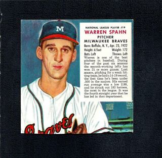 1953 Red Man Tobacco Nl 19 Warren Spahn - - Braves - - No Creases - - Ex/mt/nr/mt