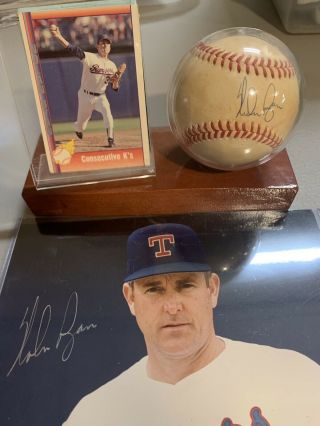 Nolan Ryan Autographed Baseball With Case And 8x10 Autographed Photo Rangers
