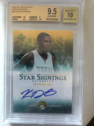 2007 - 08 Kevin Durant Bgs 9.  5 Auto 10 Ud Upper Deck Star Signings Rc Psa 10