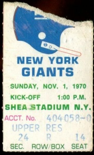 Football Ticket York Giants 1970 11/1 York Jets Shea Stadium