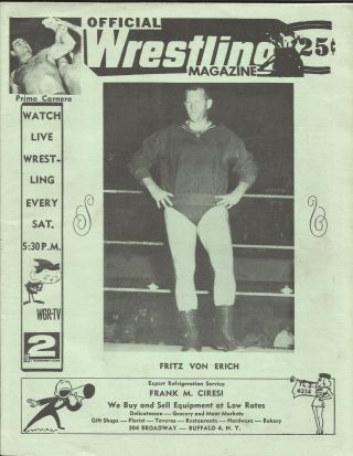 Official Wrestling Program - Buffalo,  Ny - 1961 - Fritz Von Erich Cover