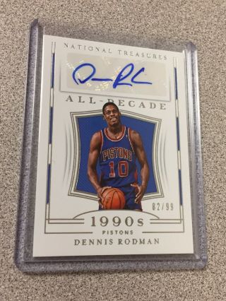 2018 - 19 National Treasures Dennis Rodman Autograph All - Decade Pistons 82/99