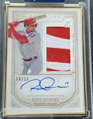 2019 Topps Definitive Rhys Hoskins Gold Framed Auto Patch 6/10