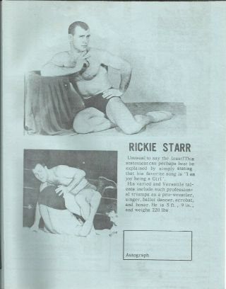 OFFICIAL WRESTLING PROGRAM - BUFFALO,  NY - 1963 - RICKI STARR BILLY 