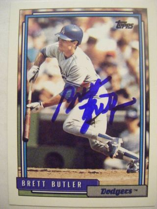 Brett Butler Signed Dodgers 1992 Topps Baseball Card Auto Autographed 655 Giants
