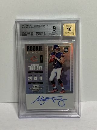 2017 Contenders Optic Mitchell Trubisky Rookie Ticket Autograph Bgs 9/10 Rc Auto