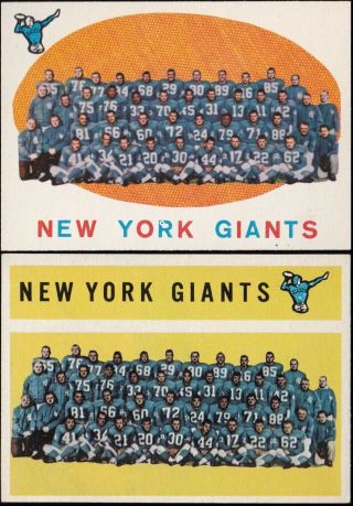 1959 & 1960 Topps York Giants Team Card Checklist Unmarked Ex - Mt,