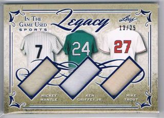 2019 Leaf In The Game Mickey Mantle Ken Griffey Jr Mike Trout Jersey Bat 25